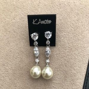K.Amato Fashion Crystal/Pearl Drop Earrings Silver